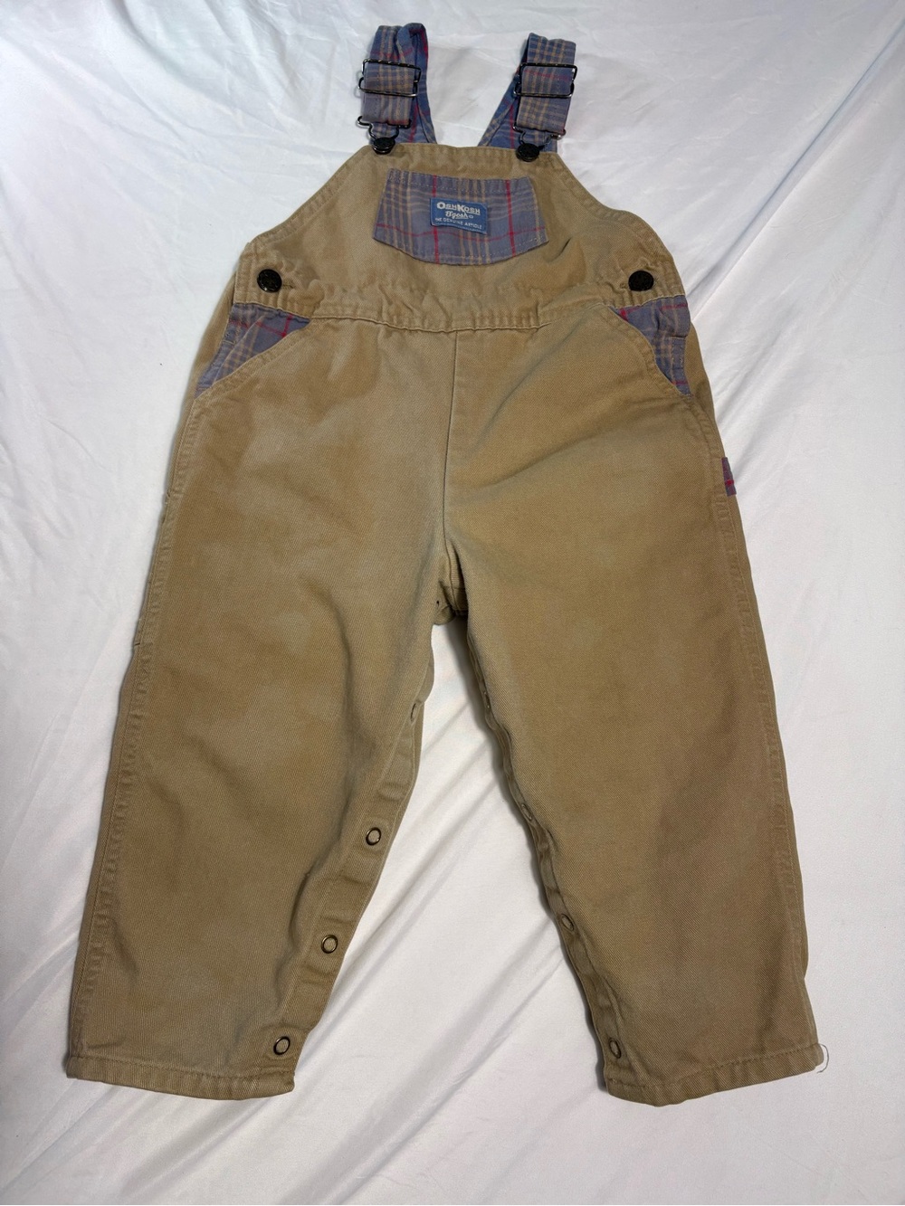 90s Osh Kosh B’gosh Vestbak overalls for toddlers 3T tan plaid design